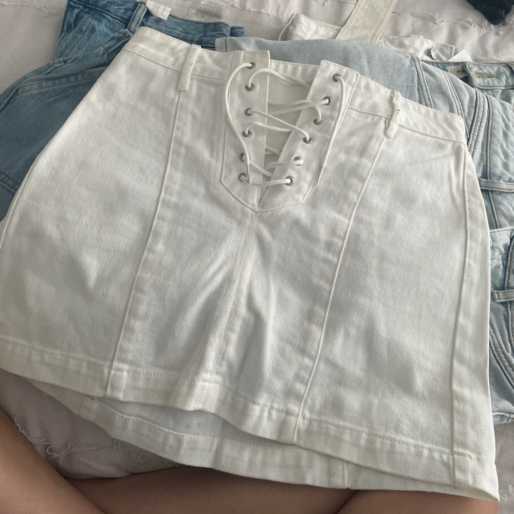 White Denim Lace Up Forever 21 Skirt